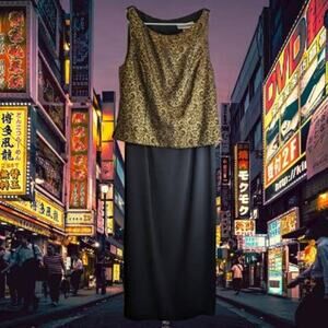Jessica Howard 14 NWT Black and Gold sleeveless Holiday Dress. Winter, Fall